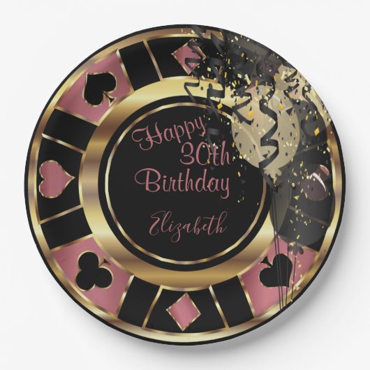 Birthday Casino Poker Chip - Roos Papieren Bordje (Voorkant)