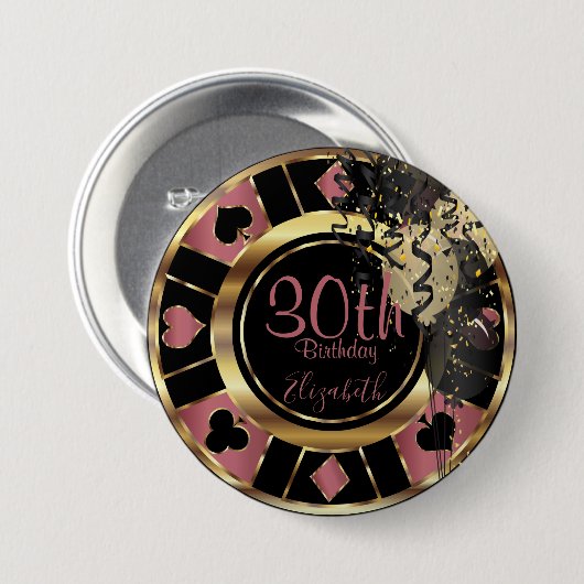 Birthday Casino Poker Chip - Roos Ronde Button 7,6 Cm (Voorkant /achterkant)