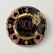 Birthday Casino Poker Chip - Roos Ronde Button 7,6 Cm (Voorkant)
