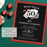 Birthday Casino Poker - Uitnodiging tot het indien<br><div class="desc">Ga ALLES IN met uw verrassingsverjaardagsfeestje voor elke leeftijdsverjaardag met een casino-, poker- of Las Vegas-partijthema met deze aanpasbare rode en zwarte budgetvriendelijke uitnodigingen die zijn afgestemd op de leeftijd van de eer en die speelkaarten, luidop en pokerchips bevatten. Deze uitnodigingen zijn afgedrukt op uw keuze uit 4, 5 x...</div>