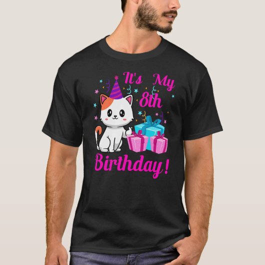 Birthday cat 8 years old Kitten kitty 8th Birthday T-shirt (Voorkant)