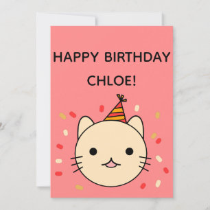 Birthday Cat Beige Cat Happy Birthday Flat Kaart