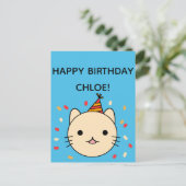 Birthday Cat | Beige Cat Happy Birthday Greeting Briefkaart (Staand voorkant)