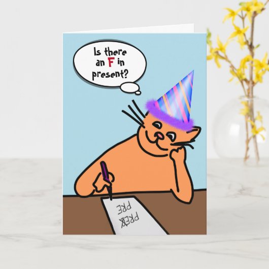 Birthday Cat Humor Kaart (Gele Bloem)