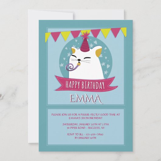 Birthday Cat Invitation Kaart (Voorkant)
