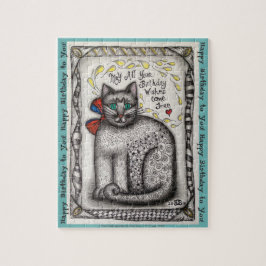 "Birthday Cat" Jigzaag 8x10" 110pc OF 11x14" 252pc Legpuzzel