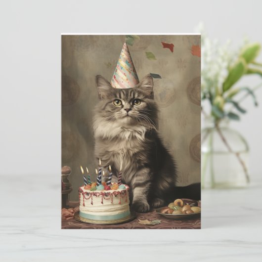 Birthday Cat Kaart (Staand voorkant)