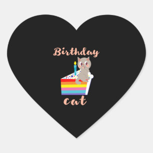 Birthday Cat - kawaii grijze kattenverjaardag Hart Sticker