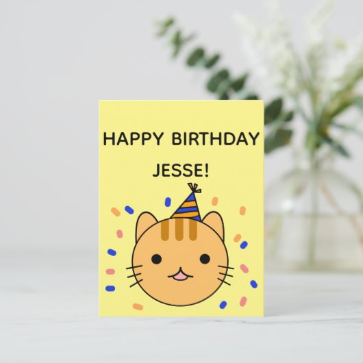 Birthday Cat | Oranje kat Happy Birthday Briefkaart (Staand voorkant)