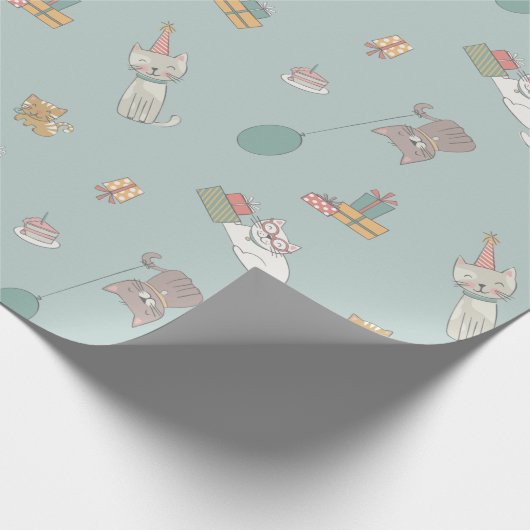 Birthday cat party cadeaupapier (Hoek)