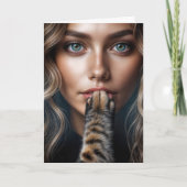 Birthday Cat Paw On Woman's Lips Kaart (Voorkant)