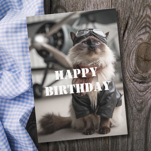 Birthday Cat Pilot Airplane Cool Funny Aviation Kaart