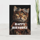 Birthday Cat Pilot Aviator Cool Funny Aviation Kaart (Voorkant)
