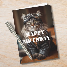 Birthday Cat Pilot Aviator Cool Funny Aviation Kaart