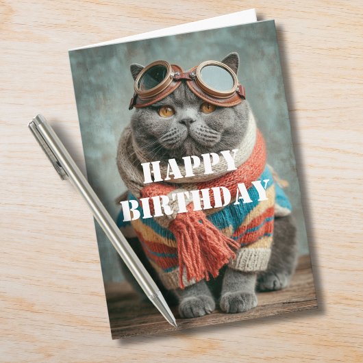 Birthday Cat Pilot Aviator Cool Funny Aviation Kaart
