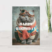 Birthday Cat Pilot Aviator Cool Funny Aviation Kaart (Voorkant)