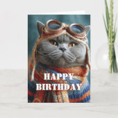 Birthday Cat Pilot Aviator Cool Funny Aviation Kaart (Voorkant)