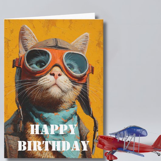Birthday Cat Pilot  Funny Aviator Cool Aviation Kaart