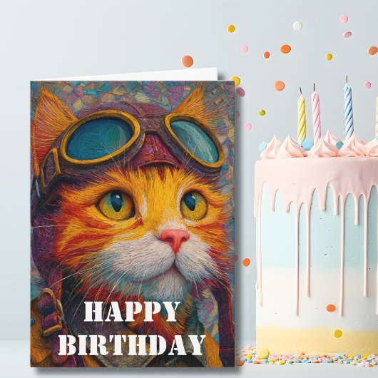 Birthday Cat Pilot  Funny Aviator Cool Aviation Kaart