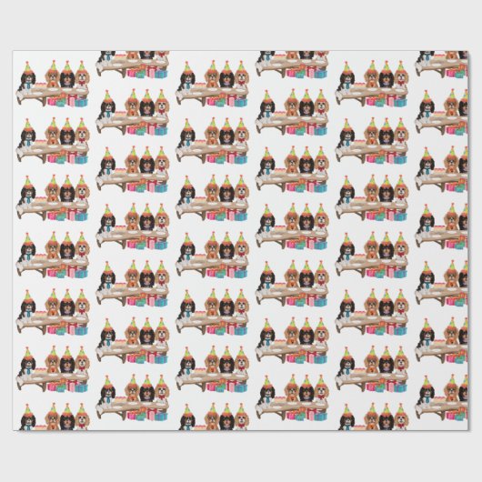 Birthday Cavalier King Charles Spaniel Cadeaupapier (Vlak)