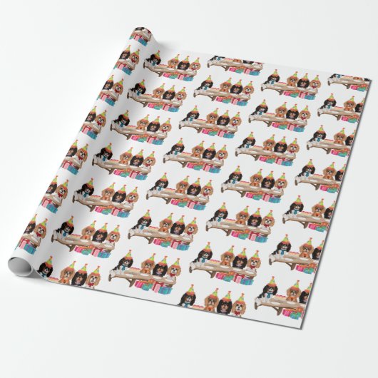 Birthday Cavalier King Charles Spaniel Cadeaupapier (Uitgerold)