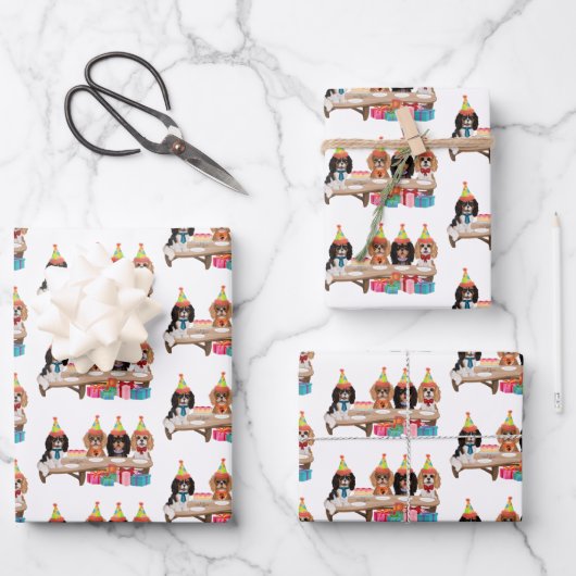 Birthday Cavalier King Charles Spaniel Gift Wrap Inpakpapier Vel (Voorkant)