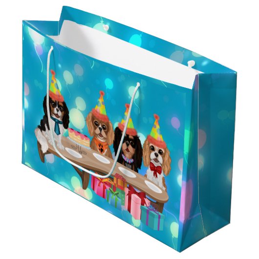 Birthday Cavalier King Charles Spaniel Groot Cadeauzakje (Voorkant Gekanteld)