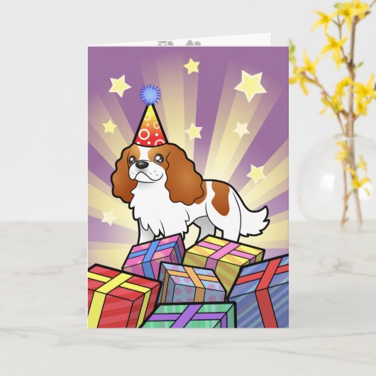 Birthday Cavalier King Charles Spaniel Kaart (Gele Bloem)