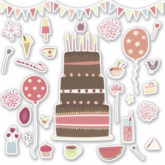 Birthday Celebration and Cake Party Sticker (Voorkant)