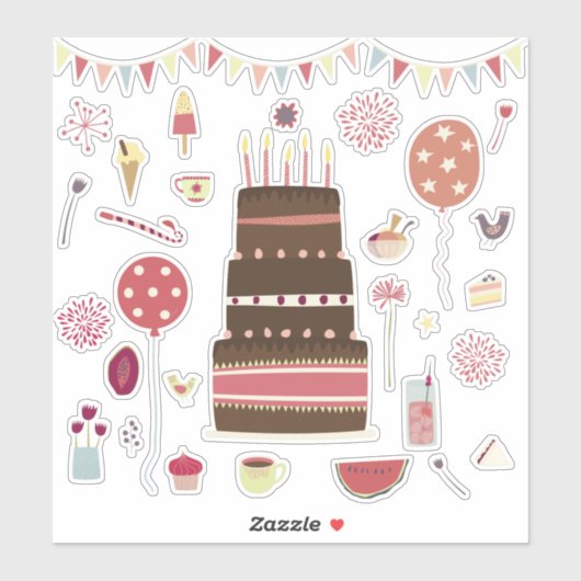 Birthday Celebration and Cake Party Sticker (Vel)