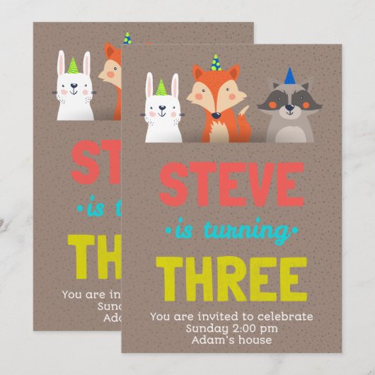 Birthday Celebration Cute Animals Card Art Kaart (Voorkant / Achterkant)