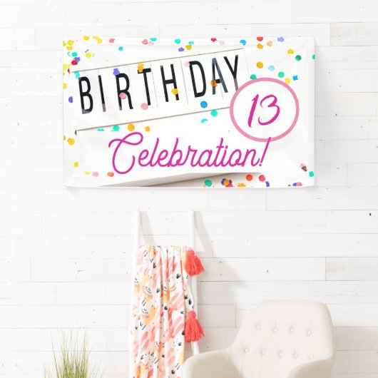 Birthday Celebration Fun Confetti Pink Text Spandoek (Insitu)
