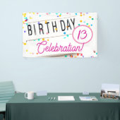 Birthday Celebration Fun Confetti Pink Text Spandoek (Beurs)