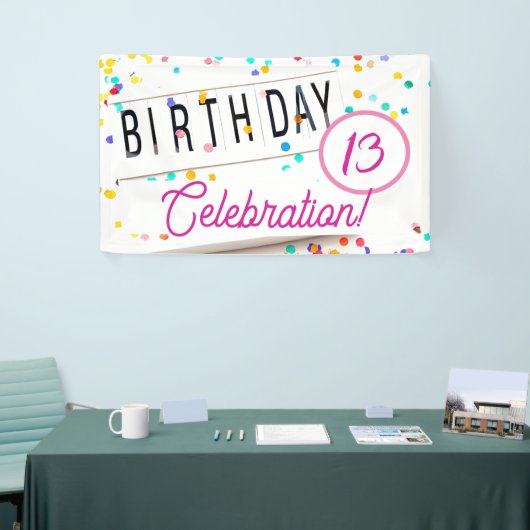 Birthday Celebration Fun Confetti Pink Text Spandoek (Beurs)