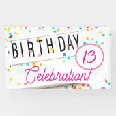 Birthday Celebration Fun Confetti Pink Text Spandoek (Horizontaal)