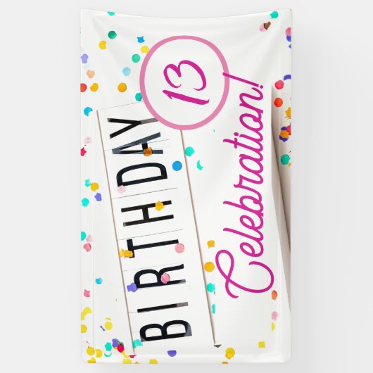 Birthday Celebration Fun Confetti Pink Text Spandoek (Verticaal)
