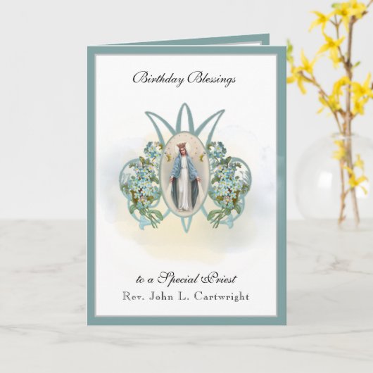 Birthday Celebration Maagd Mary Elegant Religieuze Kaart (Gele Bloem)