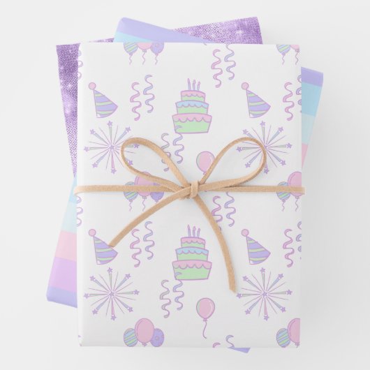 Birthday Celebration Pattern Rainbow ID722 Inpakpapier Vel (In situ)
