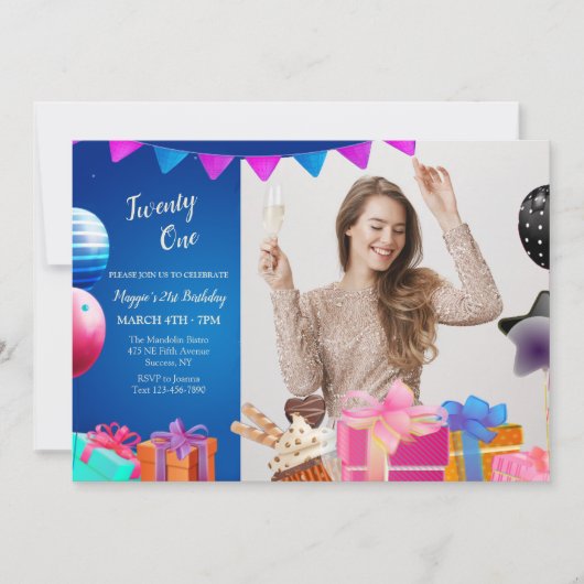 Birthday Celebration Photo Invitation Kaart (Voorkant)