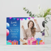 Birthday Celebration Photo Invitation Kaart (Staand voorkant)