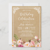 Birthday Celebration | Rustige Floral Lijst Kraft Kaart (Voorkant)