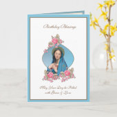 Birthday Celebration Virgin Mary Jesus roze rozen Kaart (Gele Bloem)