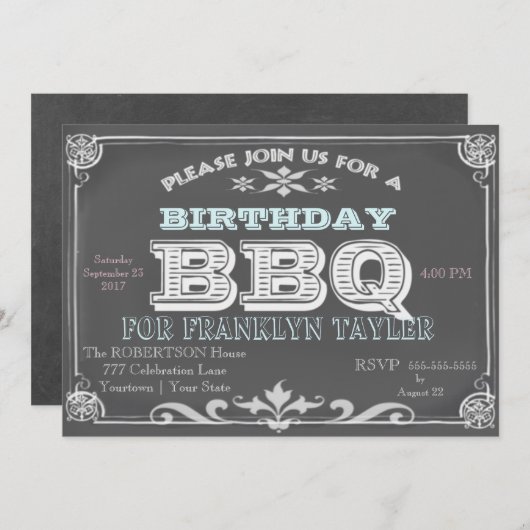 Birthday Chalkboard BBQ Kaart (Voorkant / Achterkant)