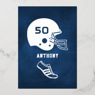 Birthday Chalkboard, Football van de marine en zil Folie Uitnodiging