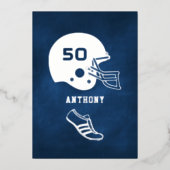 Birthday Chalkboard, Football van de marine en zil Folie Uitnodiging (Voorkant)