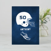 Birthday Chalkboard, Football van de marine en zil Folie Uitnodiging (Staand Voorkant)