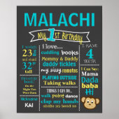Birthday Chalkboard - Monkey, Little Monkey Poster (Voorkant)