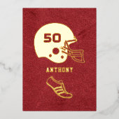 Birthday Chalkboard, rood en goudFootball Folie Uitnodiging (Voorkant)