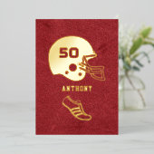 Birthday Chalkboard, rood en goudFootball Folie Uitnodiging (Staand Voorkant)