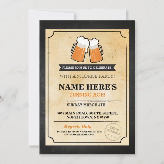 Birthday Cheers Beers Chalk Bar Invite Kaart (Voorkant)